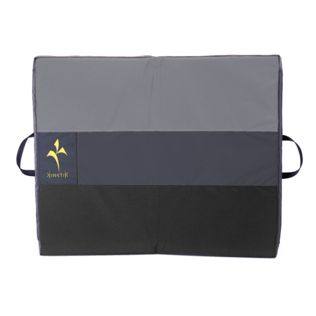 climbing crash pad in black and gray