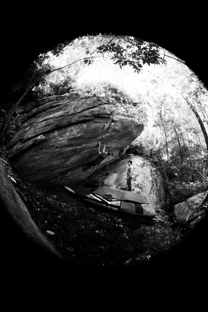 Elijah kiser bouldering in Boone North Carolina